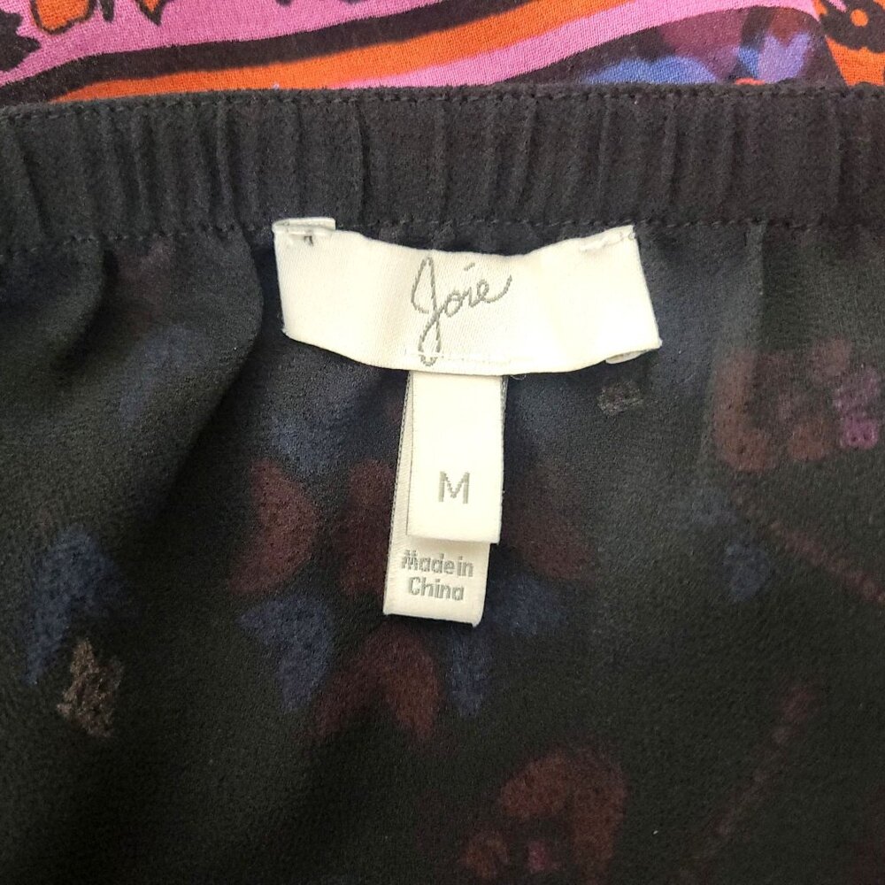 Joie Black Floral Cropped Silk Boho Peasant Blouse Top With Puff Sleeves Size M - Picture 3 of 7